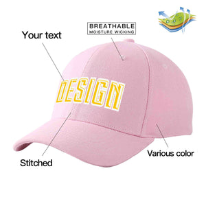 Custom Pink Gold-White Curved Eaves Sport Design Baseball Cap