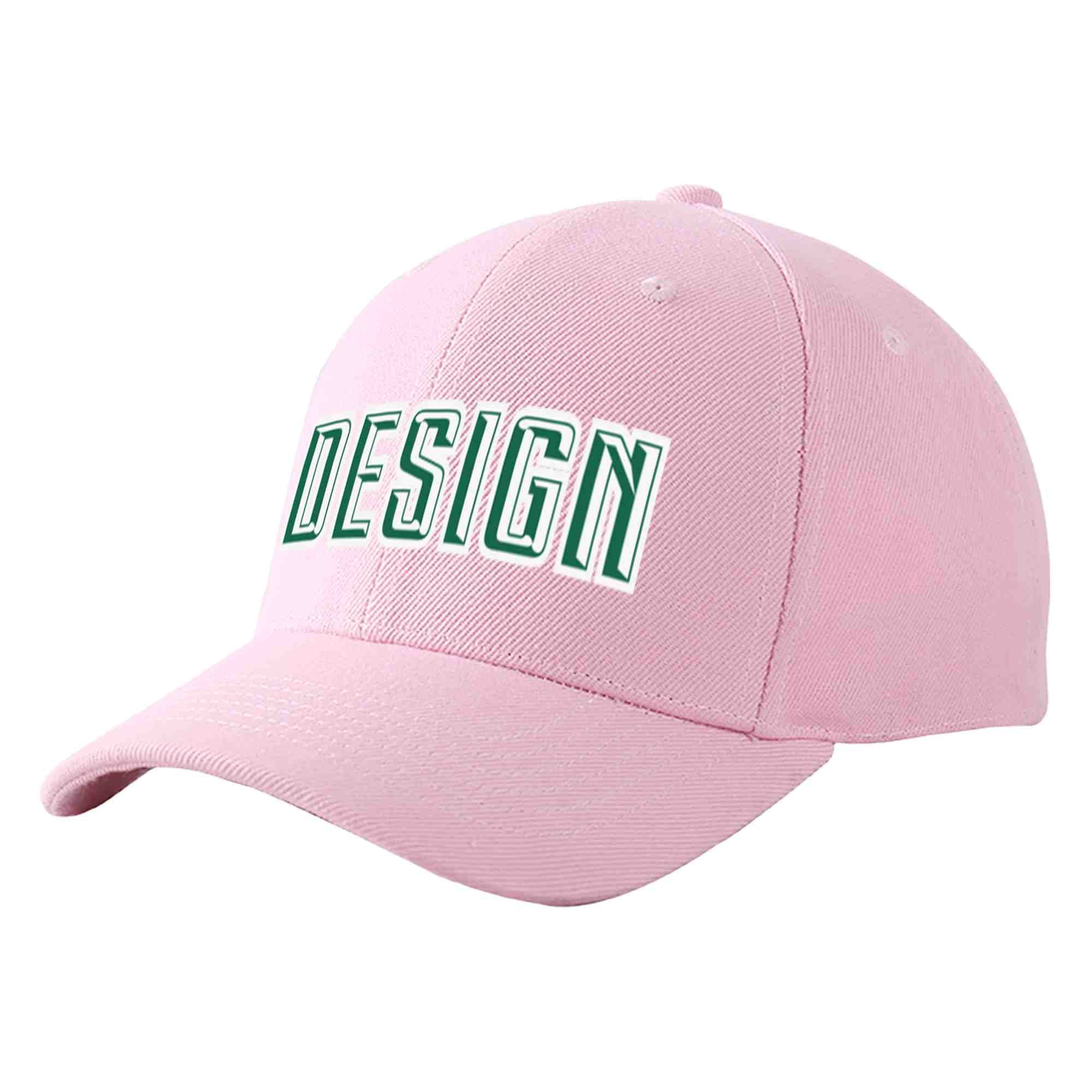 Custom Pink Kelly Green-White Curved Eaves Sport Design Baseball Cap