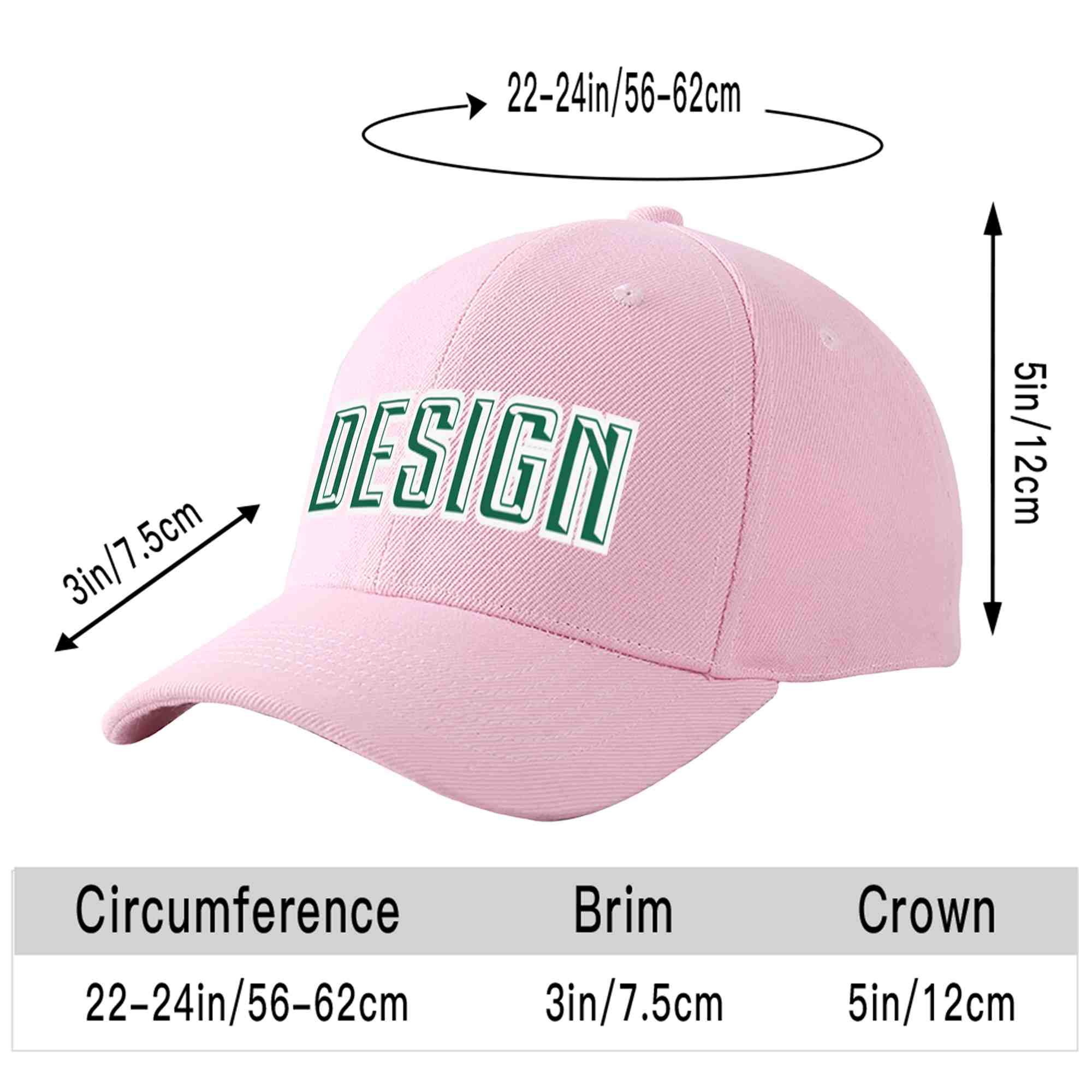 Custom Pink Kelly Green-White Curved Eaves Sport Design Baseball Cap