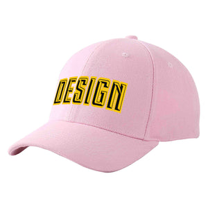 Custom Pink Black-Gold Curved Eaves Sport Design Baseball Cap