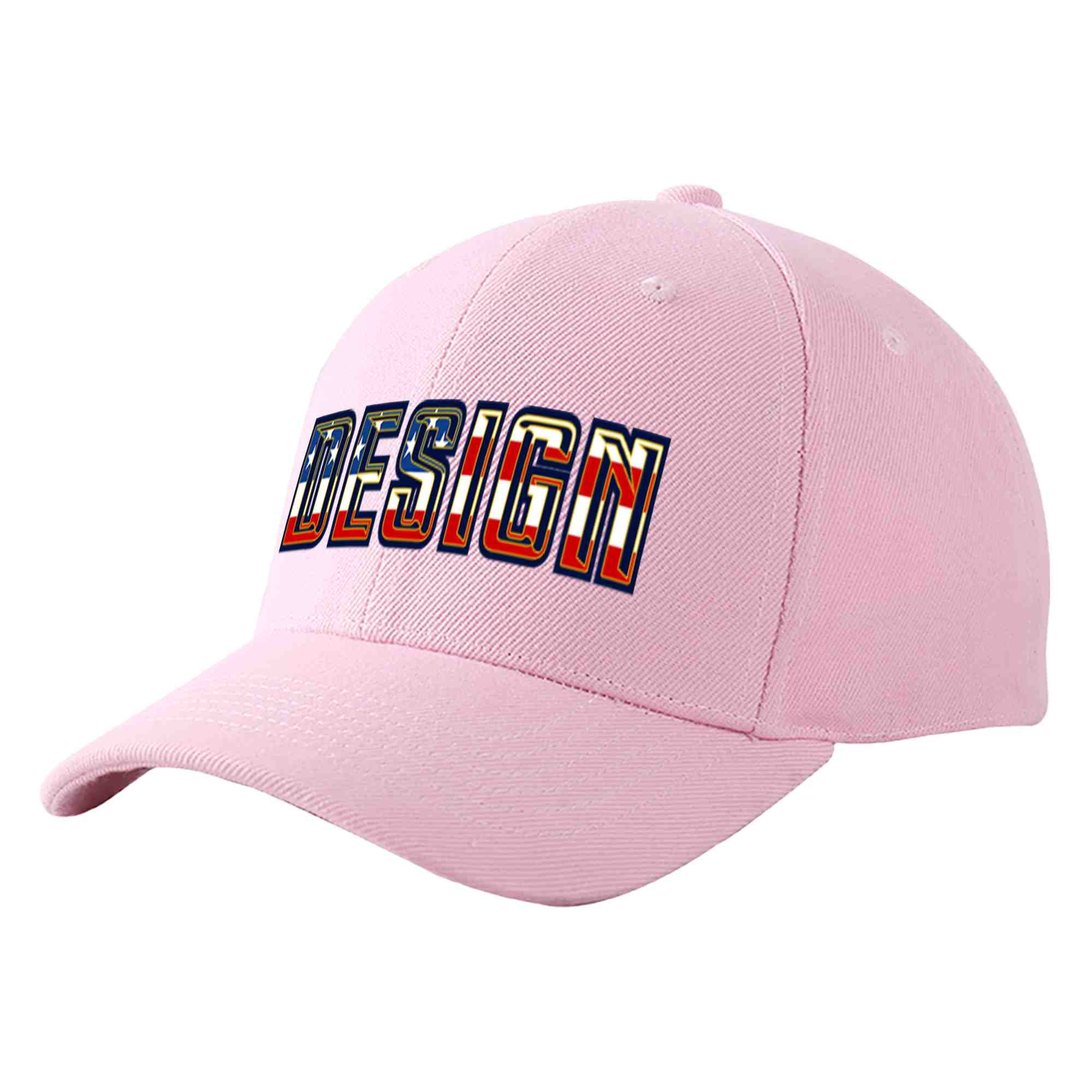 Custom Pink Vintage USA Flag-Gold Curved Eaves Sport Design Baseball Cap