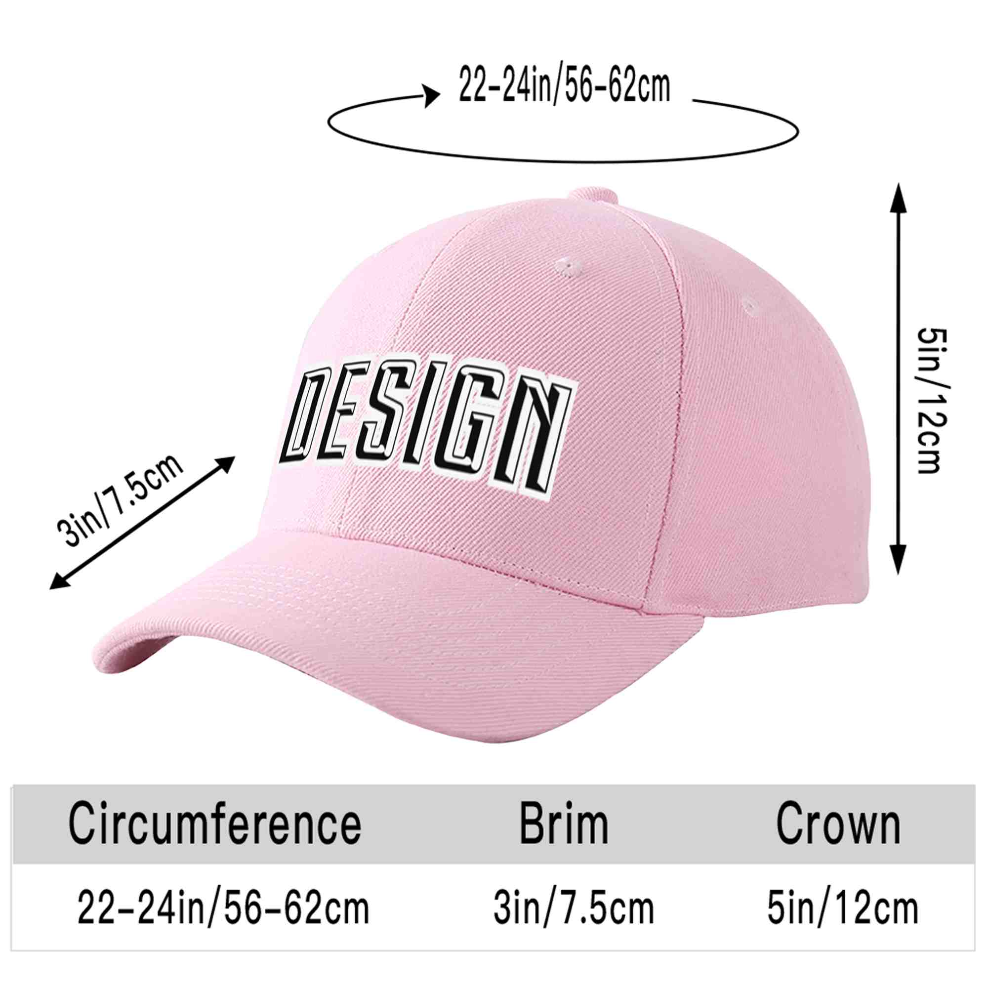 Custom Pink Black-White Curved Eaves Sport Design Baseball Cap