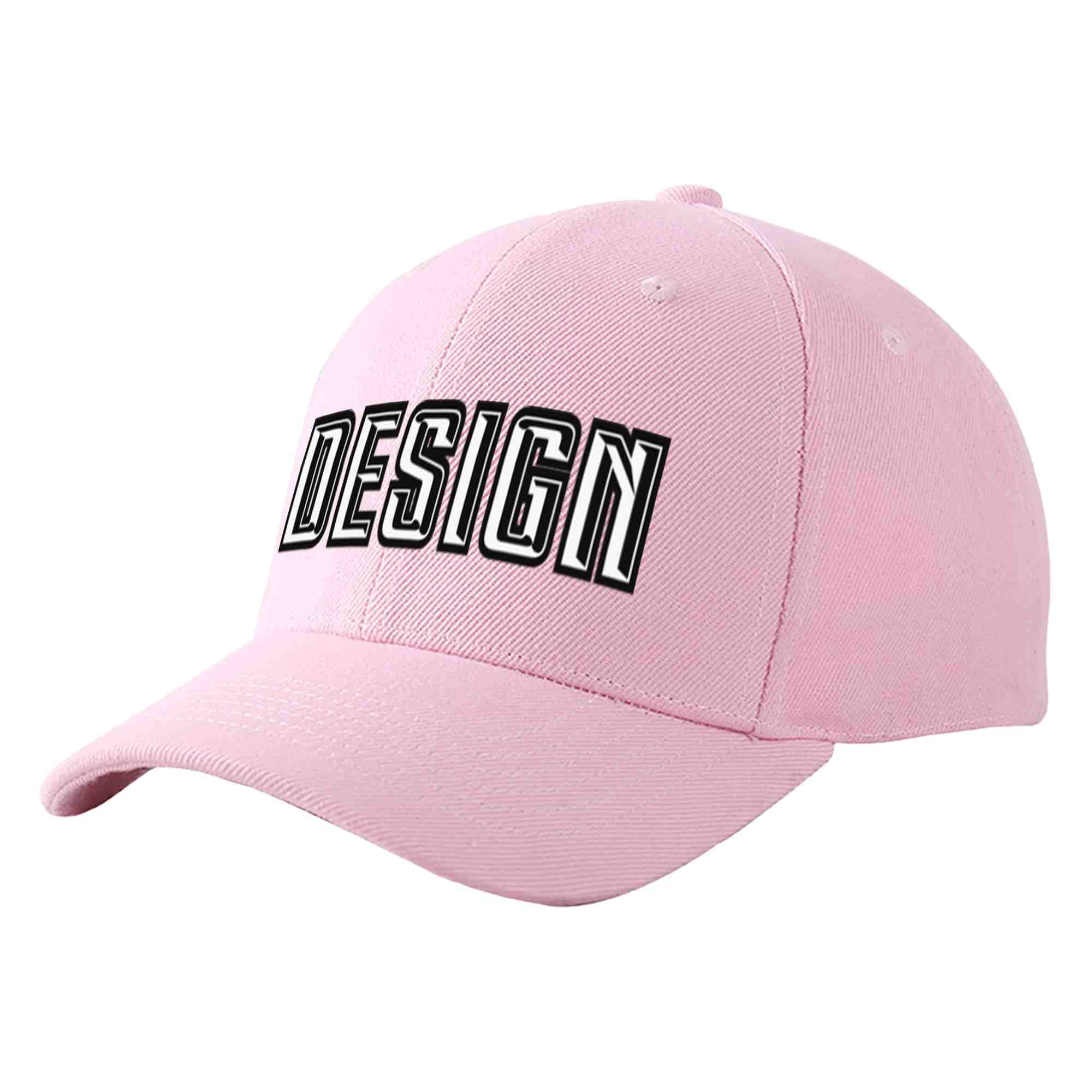 Custom Pink White-Black Curved Eaves Sport Design Baseball Cap