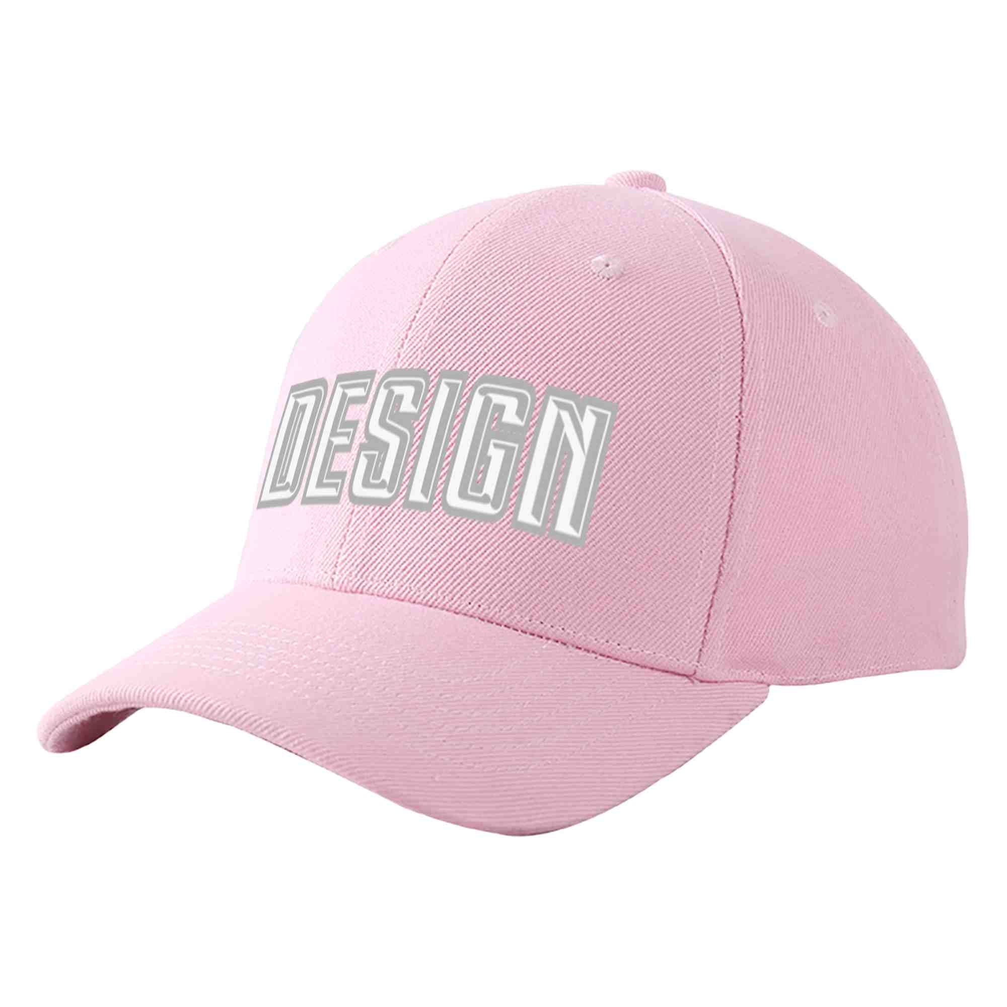 Custom Pink White-Gray Curved Eaves Sport Design Baseball Cap