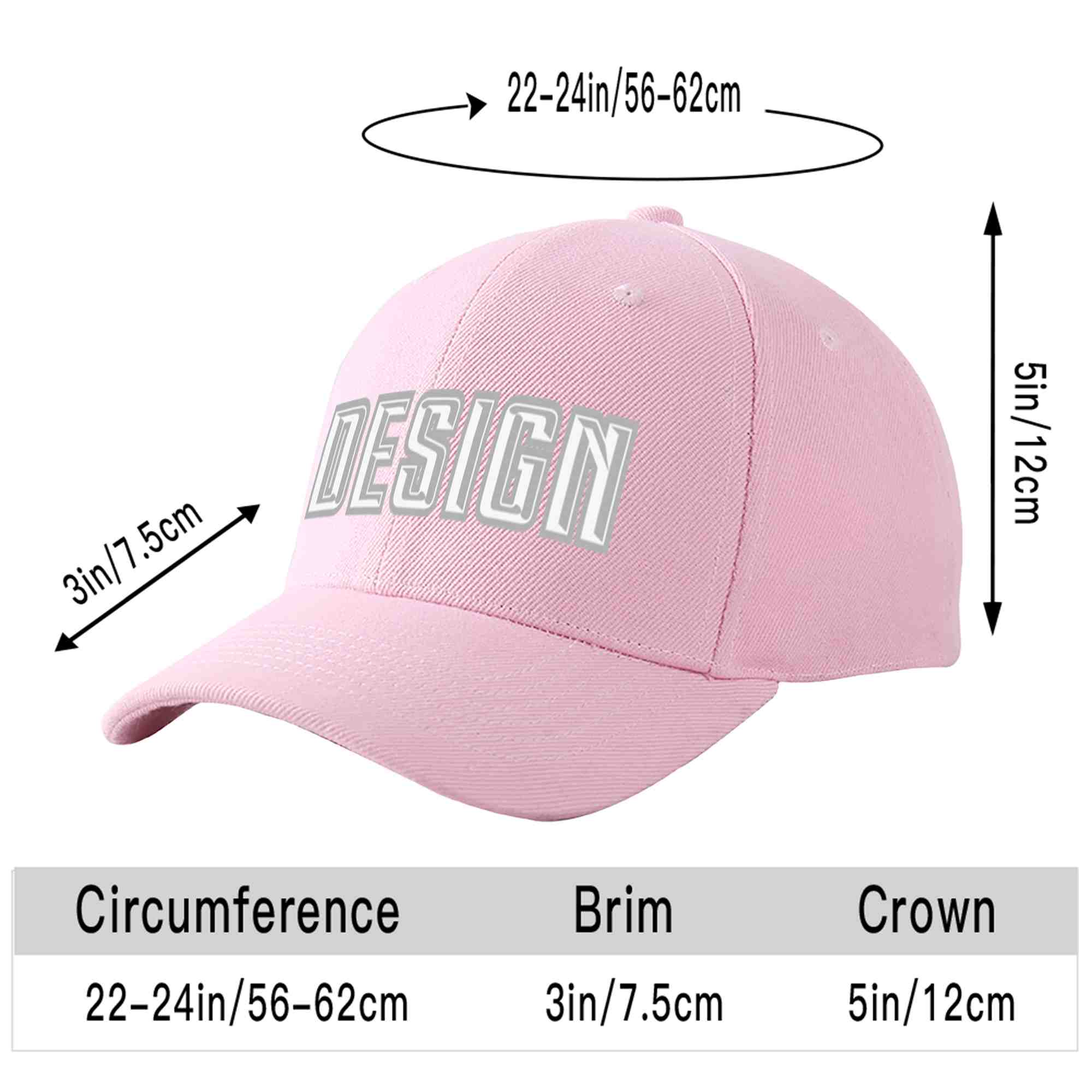 Custom Pink White-Gray Curved Eaves Sport Design Baseball Cap