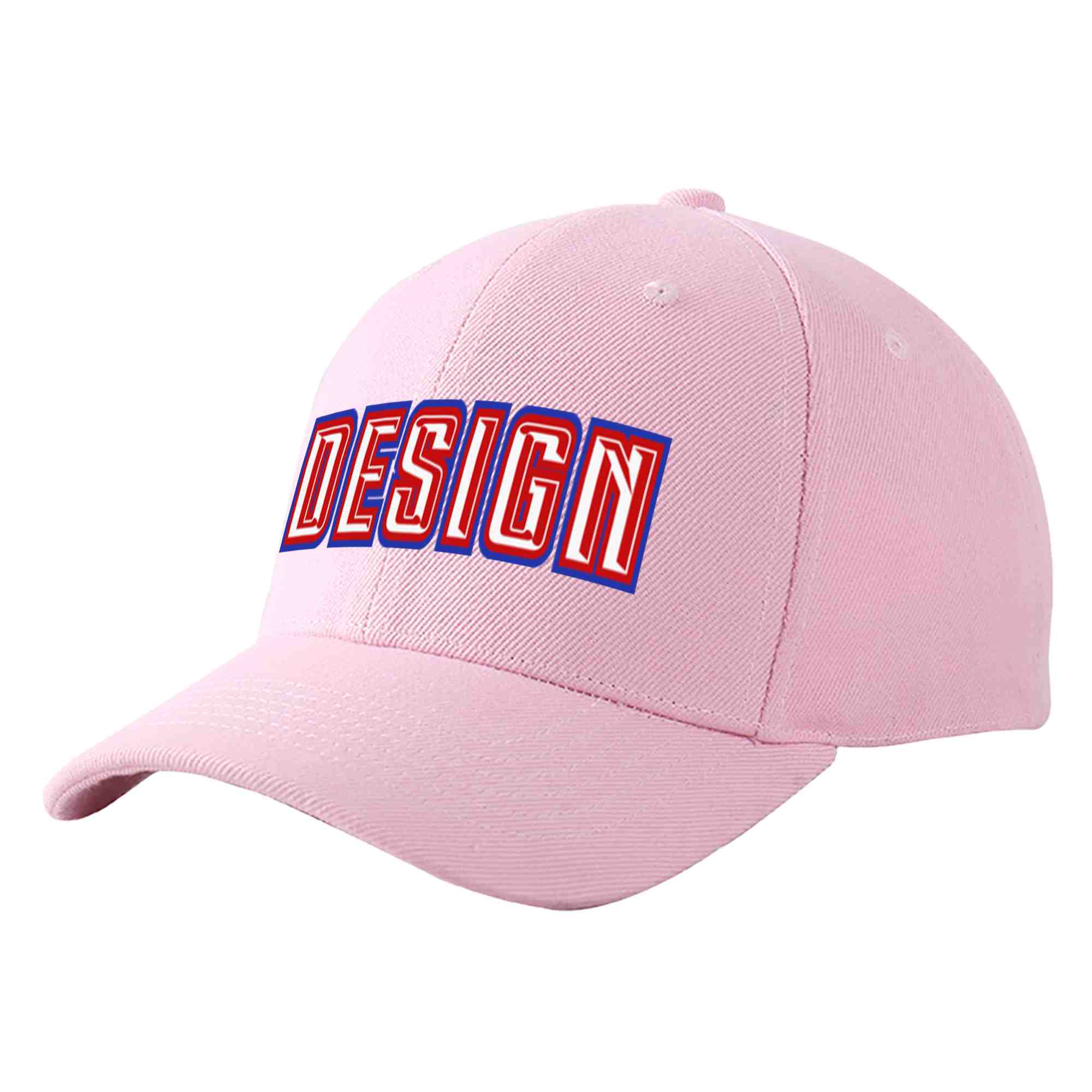 Custom Pink White-Red Curved Eaves Sport Design Baseball Cap