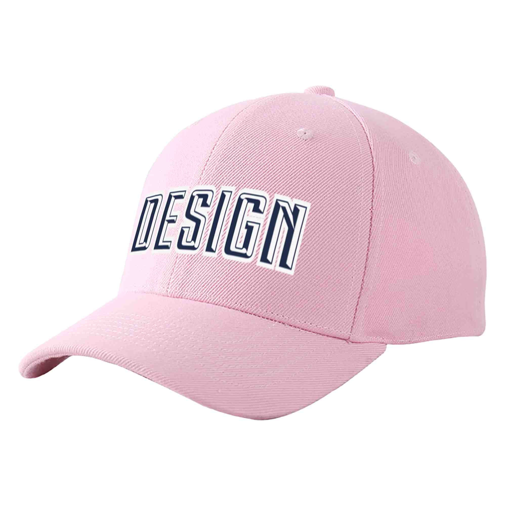 Custom Pink Navy-White Curved Eaves Sport Design Baseball Cap