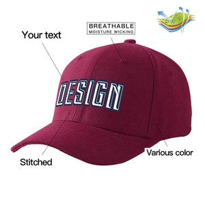 Custom Red Wine White-Navy Curved Eaves Sport Design Baseball Cap