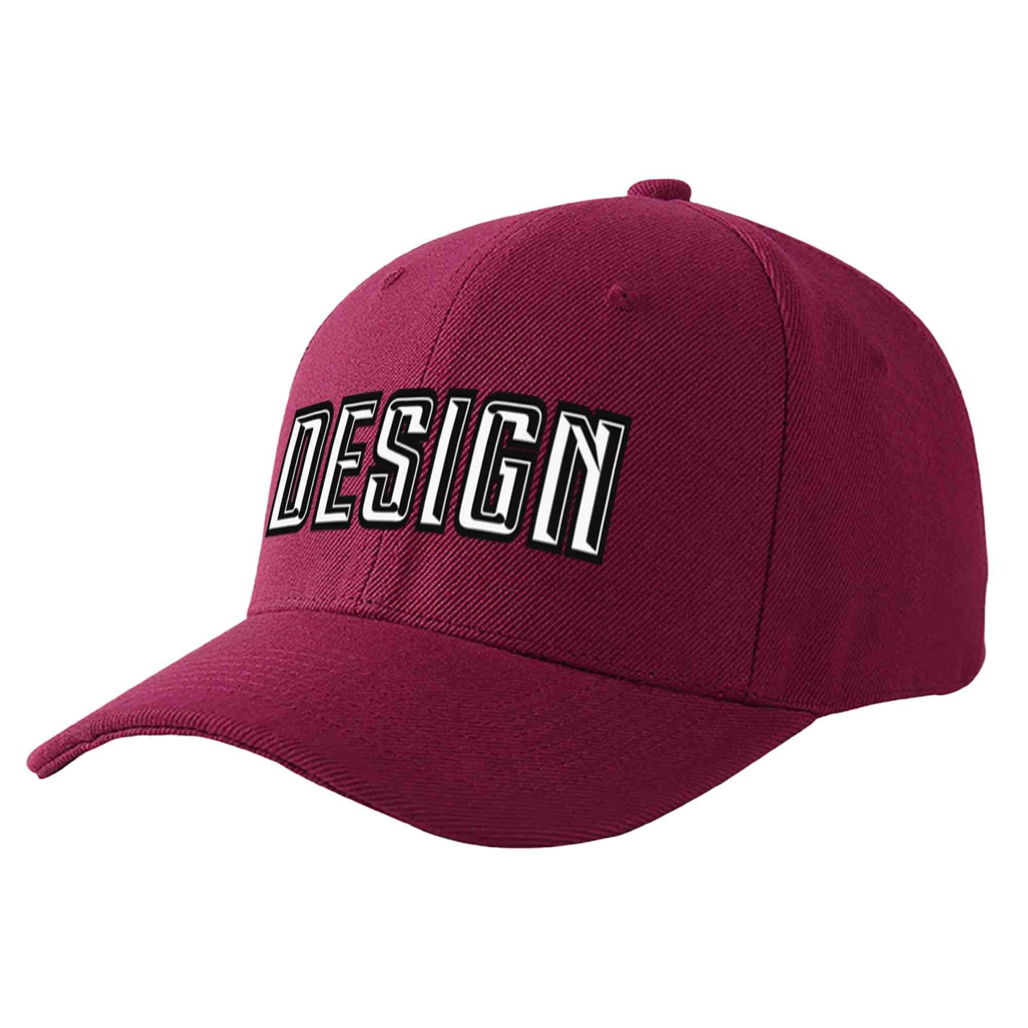 Custom Red Wine White-Black Curved Eaves Sport Design Baseball Cap