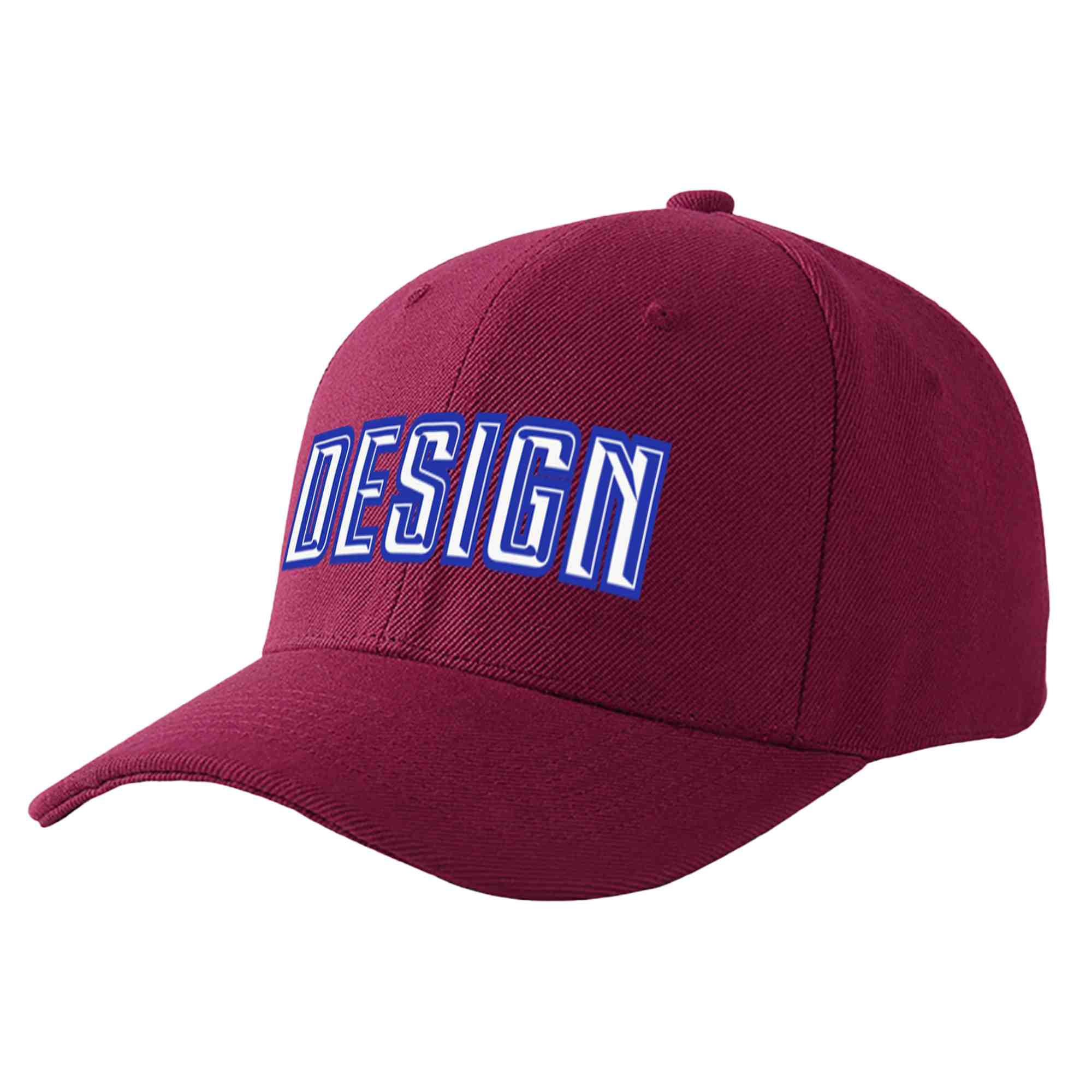 Casquette de baseball personnalisée, vin rouge, blanc-royal, courbée, design sportif