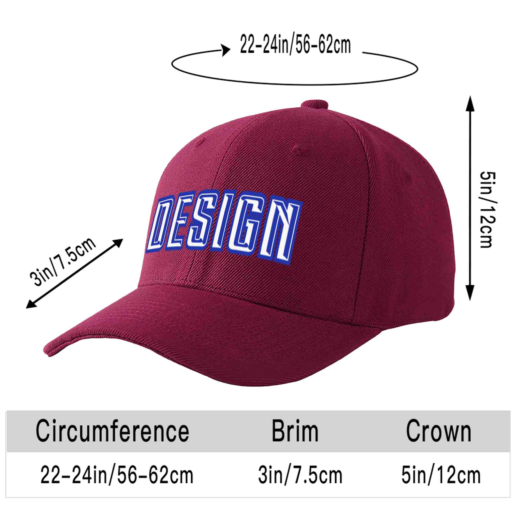 Custom Red Wine White-Royal Curved Eaves Sport Design Baseball Cap