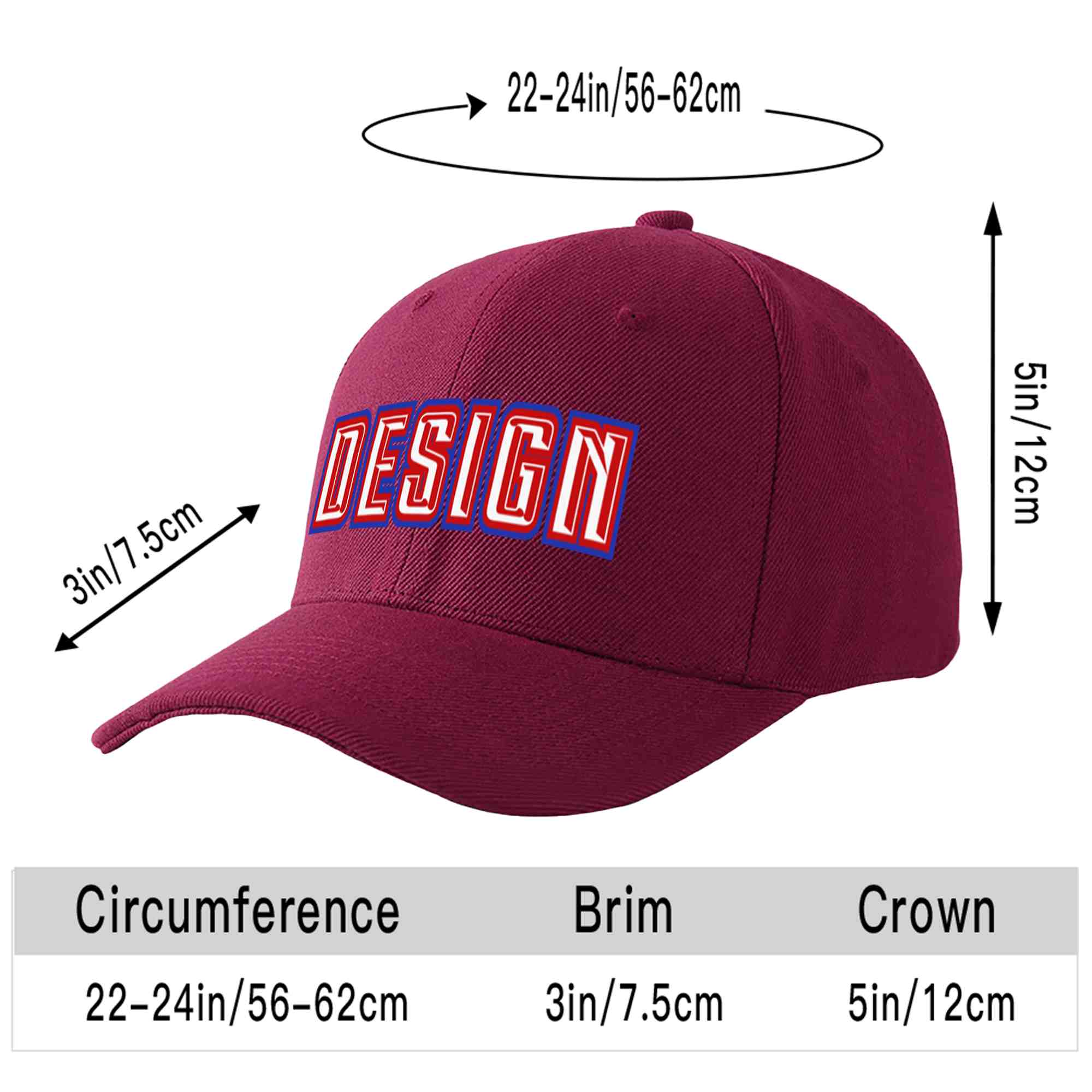 Custom Red Wine White-Red Curved Eaves Sport Design Baseball Cap