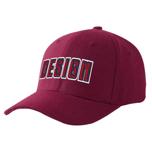 Casquette de baseball personnalisée avec avant-toit incurvé, vin rouge et marine, design sportif