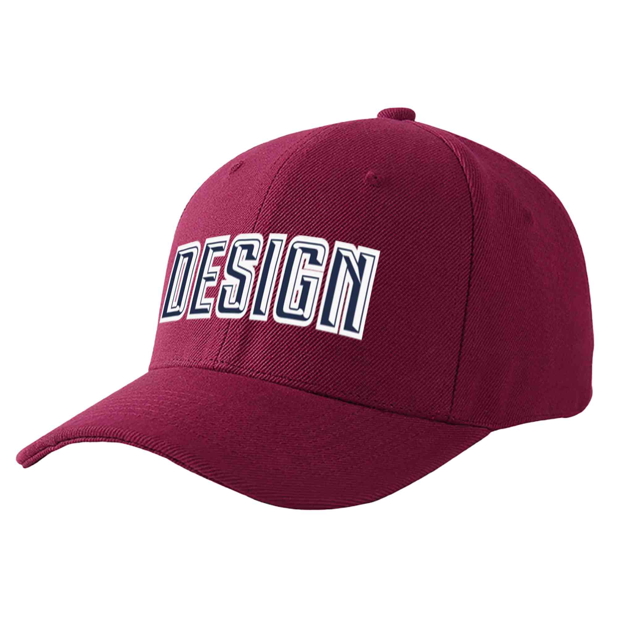 Casquette de baseball de conception de sport d'avant-toit incurvée bleu marine-blanc de vin rouge personnalisé