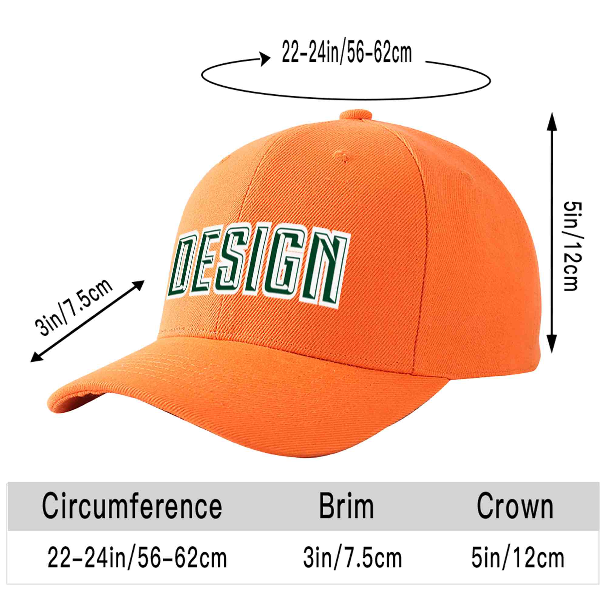 Custom Orange Green-White Curved Eaves Sport Design Baseball Cap