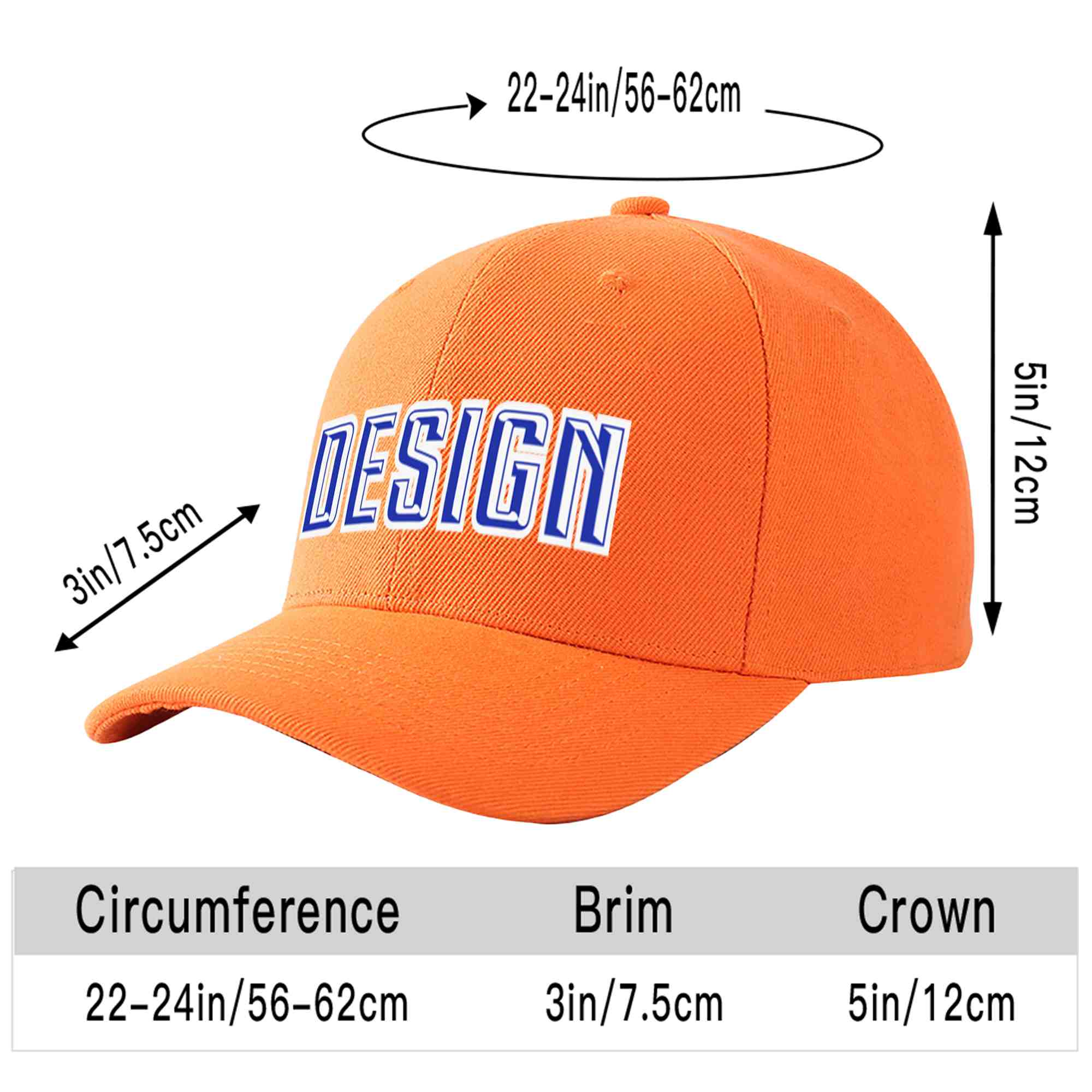 Casquette de baseball personnalisée Orange Royal-White Curved Eaves Sport Design