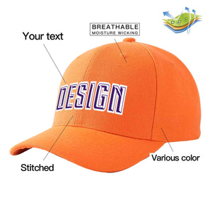 Casquette de baseball incurvée personnalisée orange violet-blanc avec avant-toit