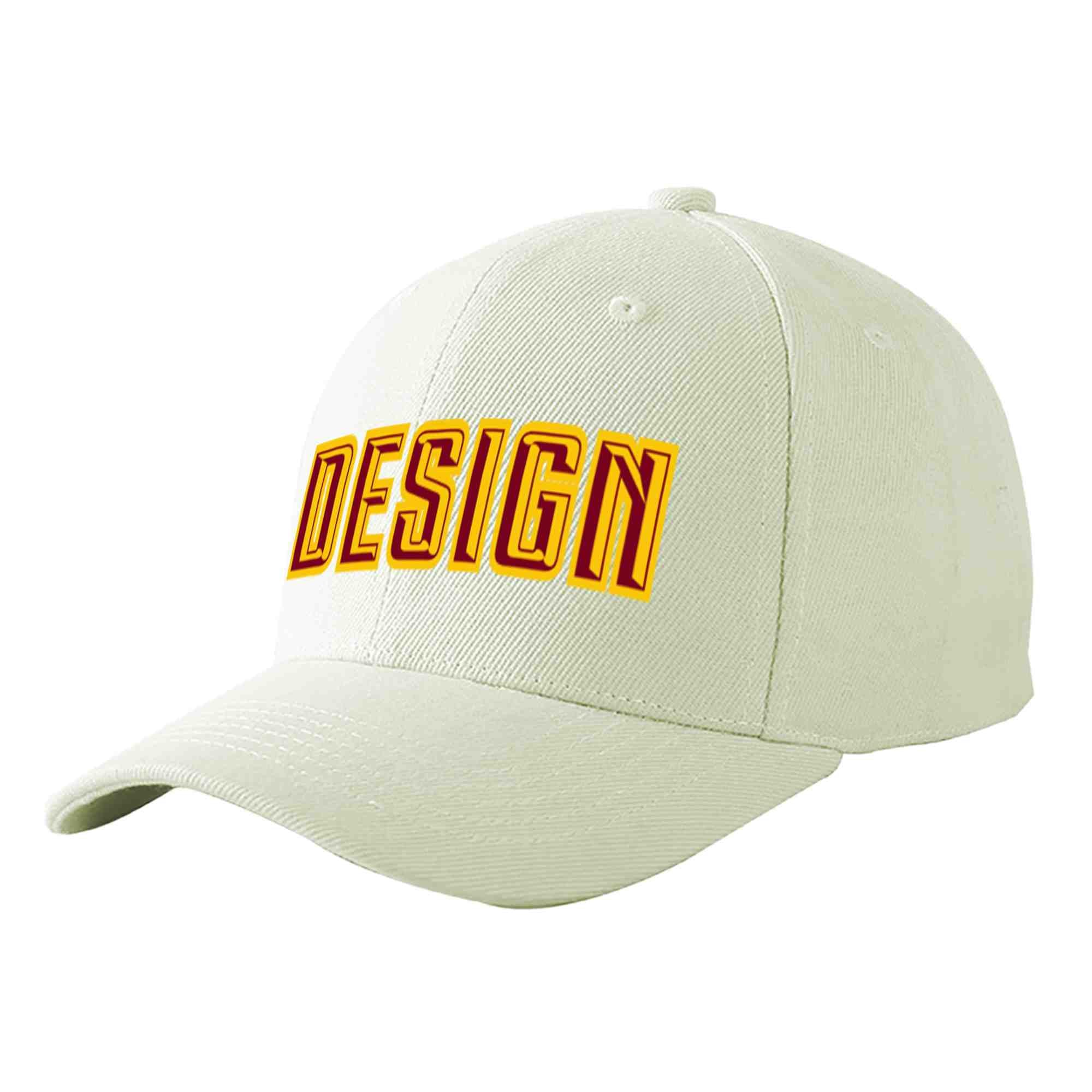 Custom Cream Crimson-Gold Curved Eaves Sport Design Baseball Cap