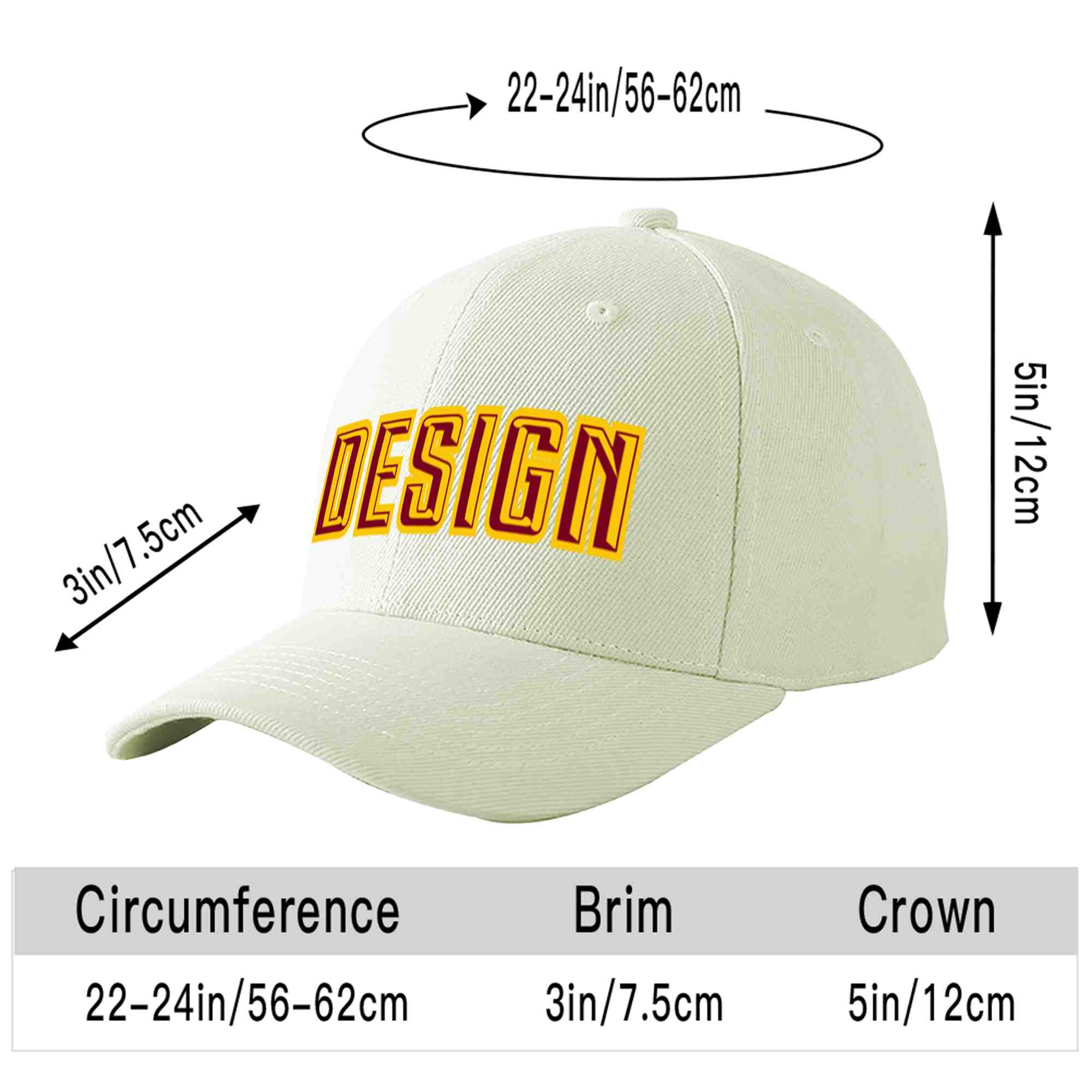 Custom Cream Crimson-Gold Curved Eaves Sport Design Baseball Cap