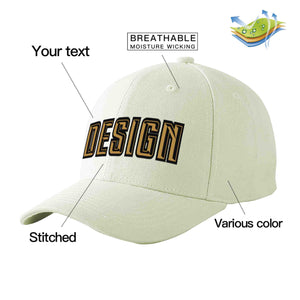 Custom Cream Old Gold-Black Curved Eaves Sport Design Baseball Cap