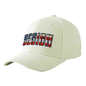 Custom Cream Vintage USA Flag-Gold Curved Eaves Sport Design Baseball Cap