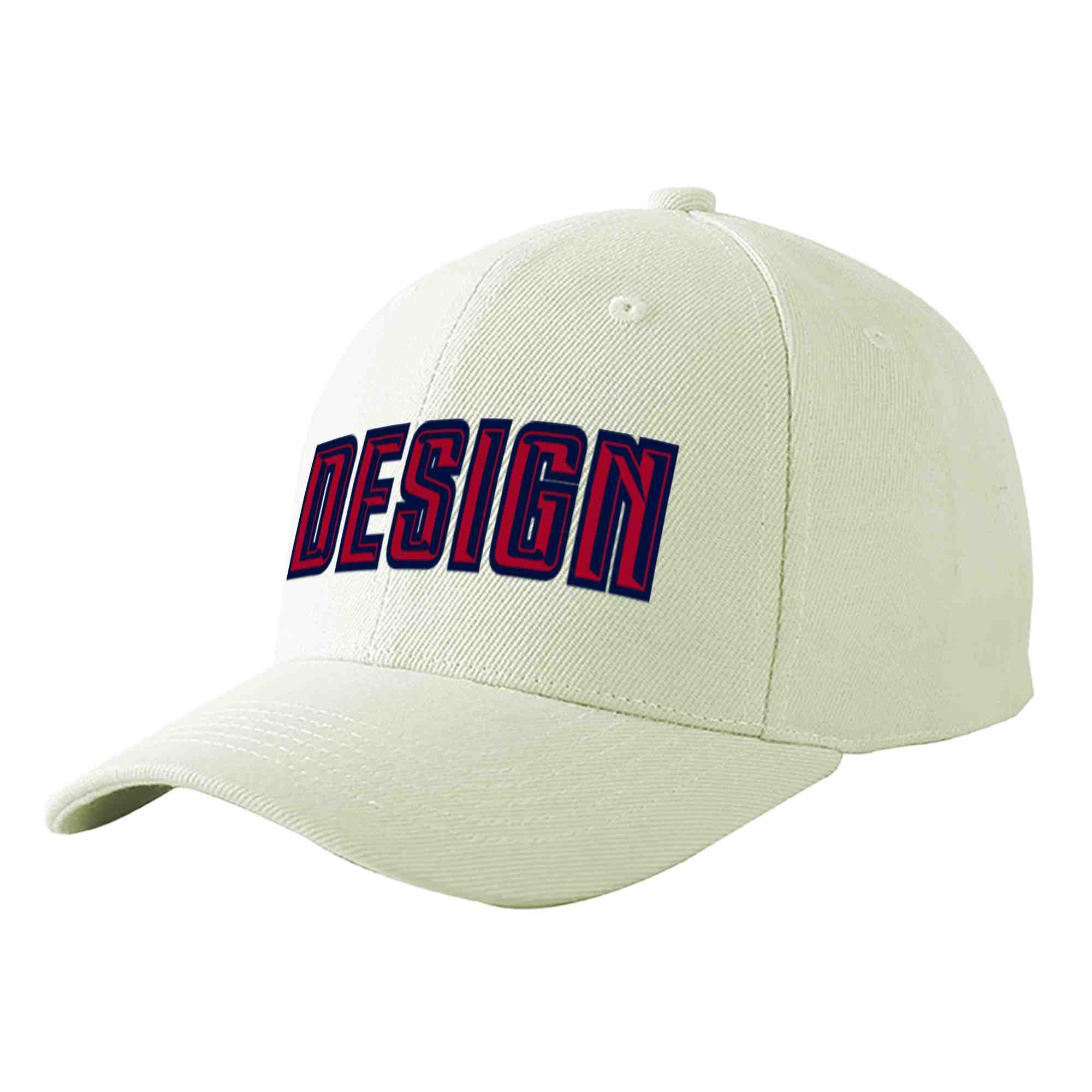 Custom Cream Red-Navy Curved Eaves Sport Design Baseball Cap