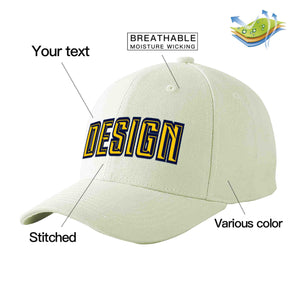 Custom Cream Gold-Navy Curved Eaves Sport Design Baseball Cap