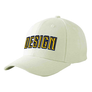 Custom Cream Gold-Navy Curved Eaves Sport Design Baseball Cap