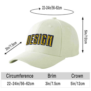 Custom Cream Gold-Navy Curved Eaves Sport Design Baseball Cap