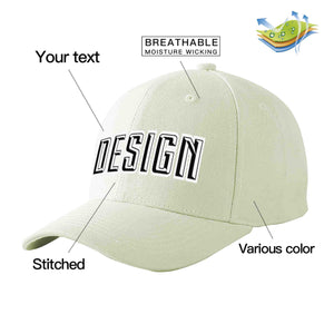 Custom Cream Black-White Curved Eaves Sport Design Baseball Cap