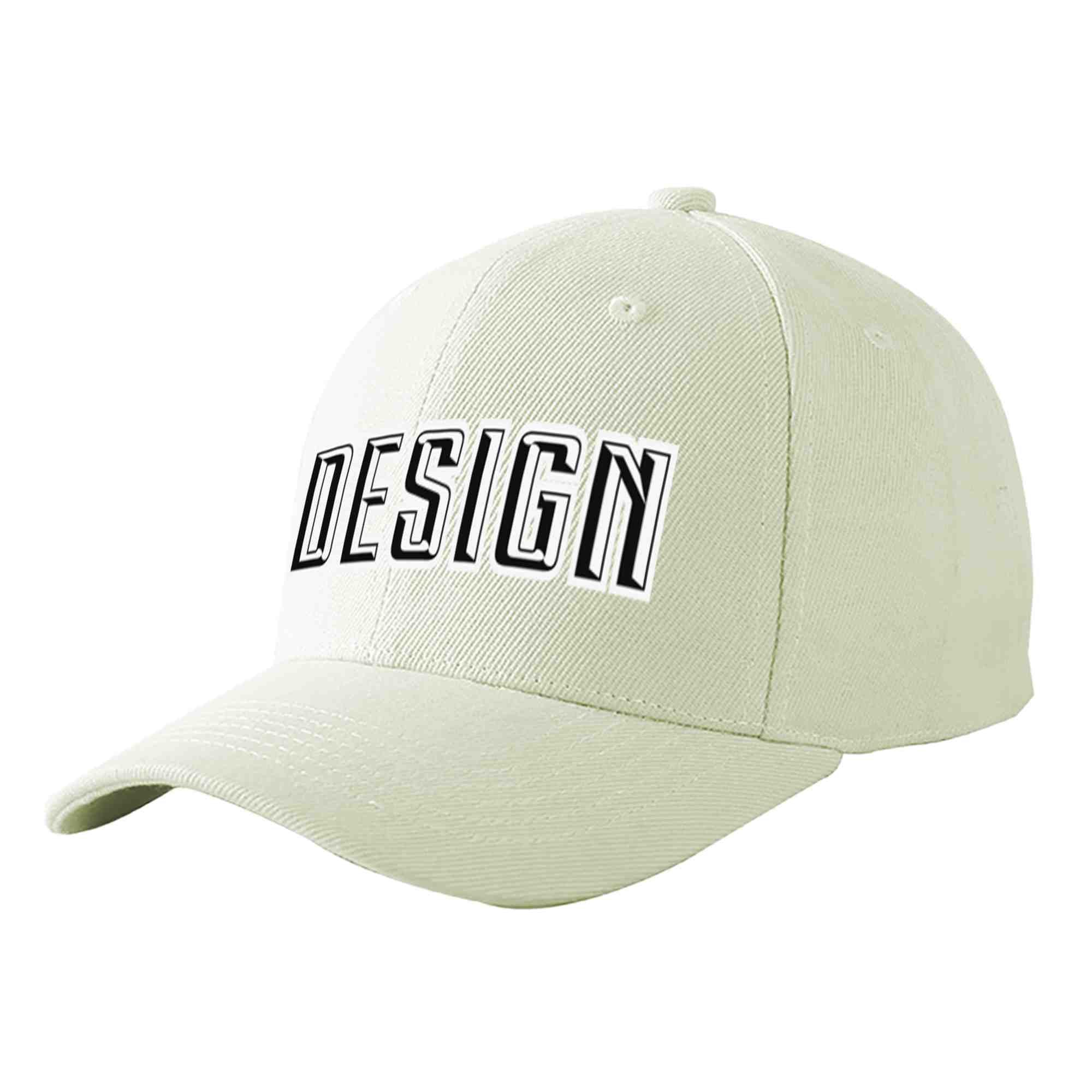 Custom Cream Black-White Curved Eaves Sport Design Baseball Cap