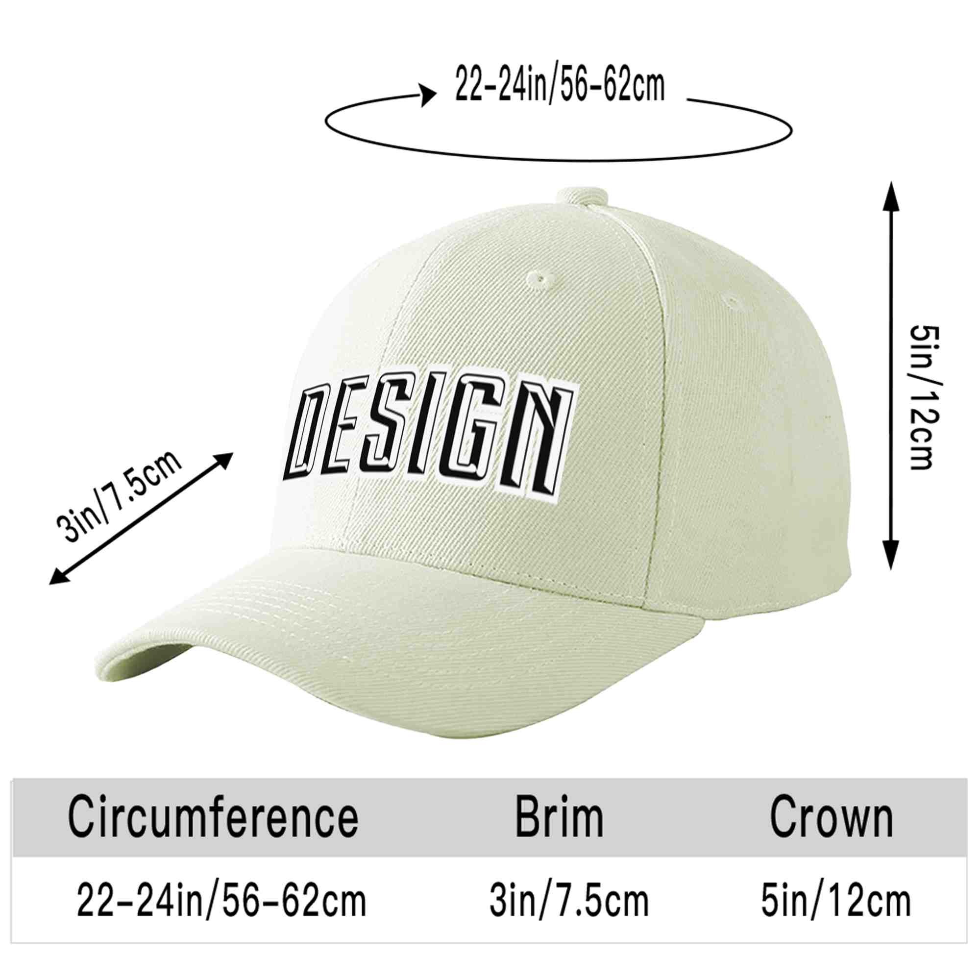 Custom Cream Black-White Curved Eaves Sport Design Baseball Cap