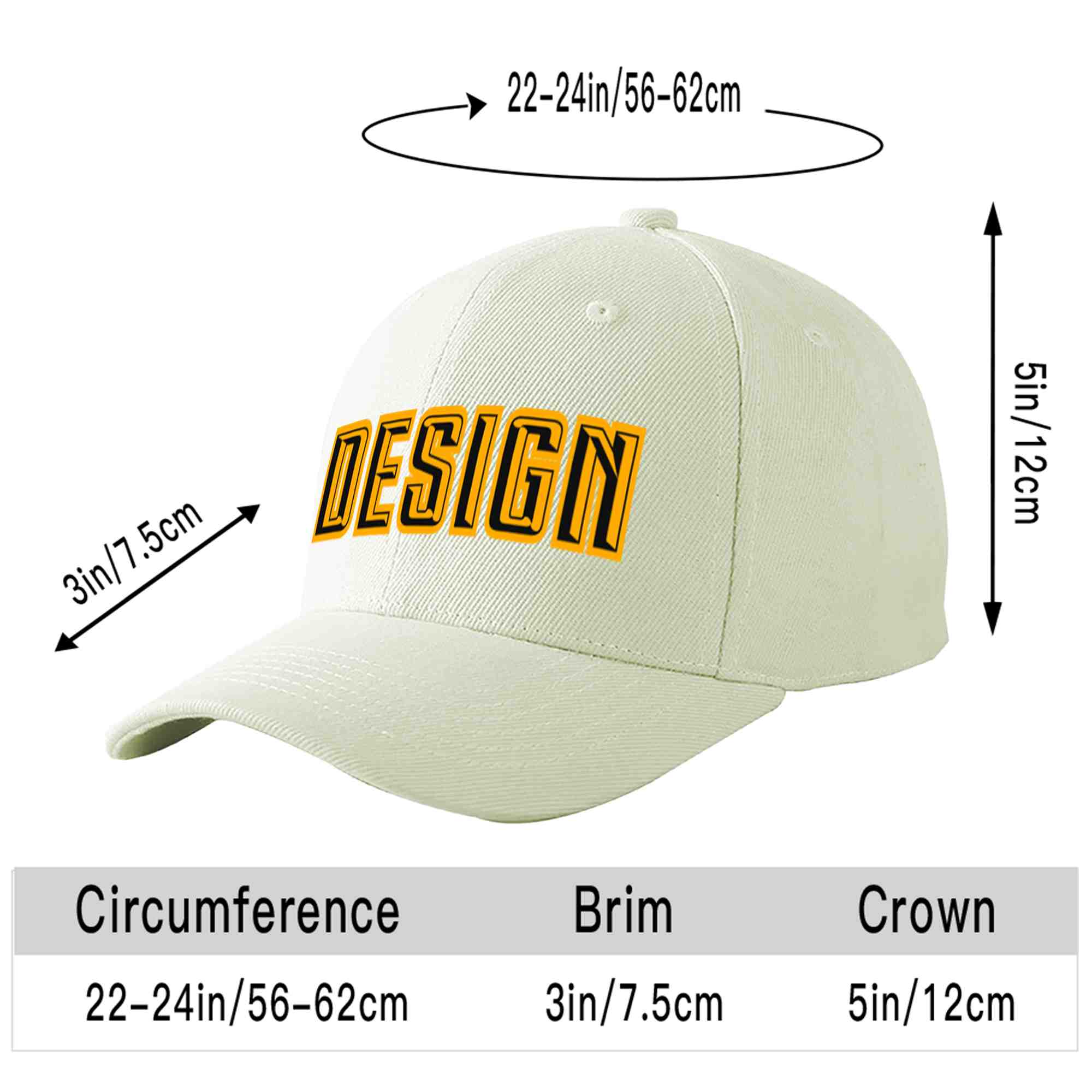 Custom Cream Black-Yellow Curved Eaves Sport Design Baseball Cap