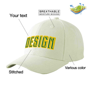 Custom Cream Kelly Green-Gold Curved Eaves Sport Design Baseball Cap