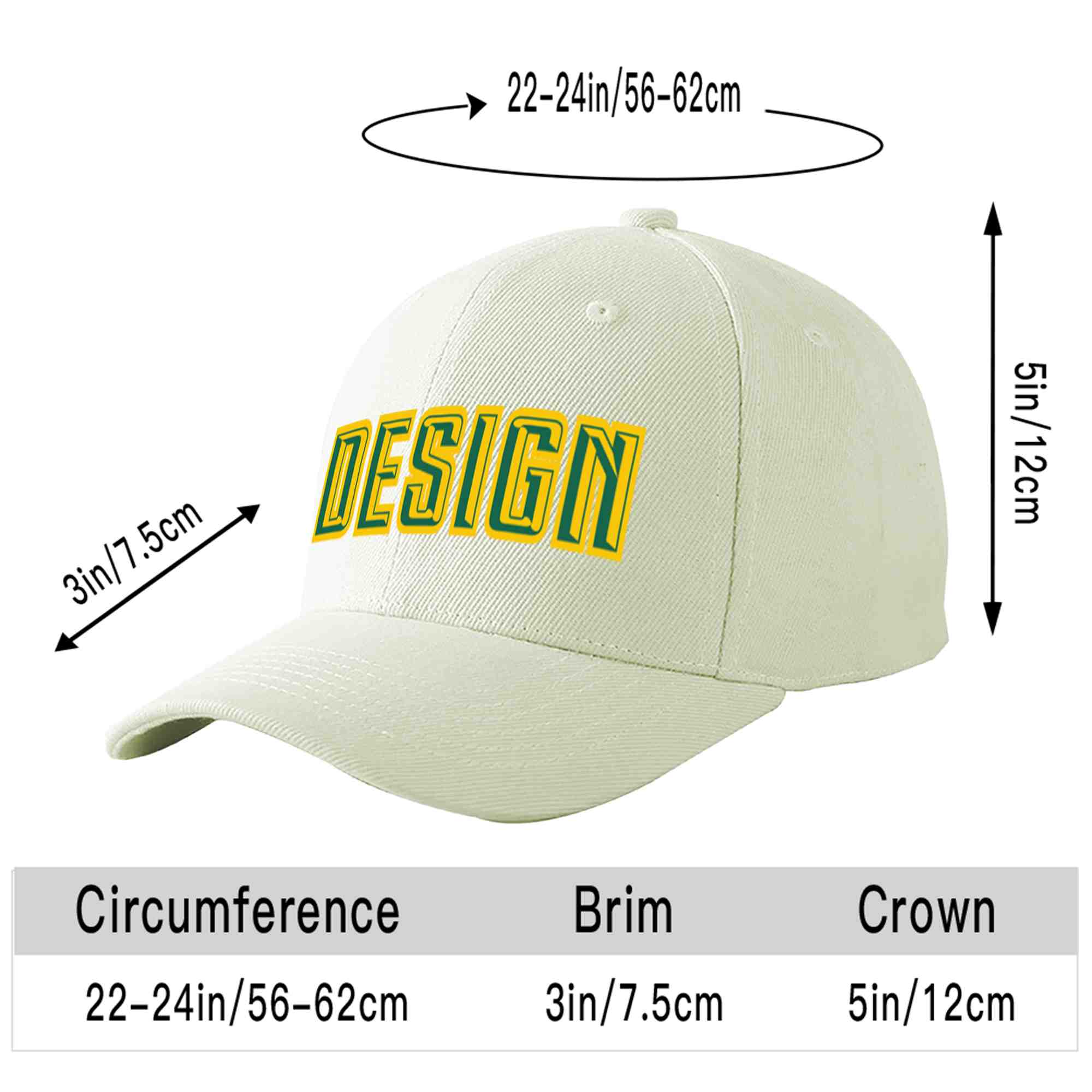 Custom Cream Kelly Green-Gold Curved Eaves Sport Design Baseball Cap