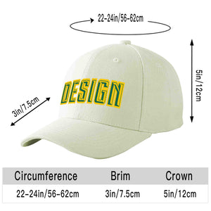 Custom Cream Kelly Green-Gold Curved Eaves Sport Design Baseball Cap