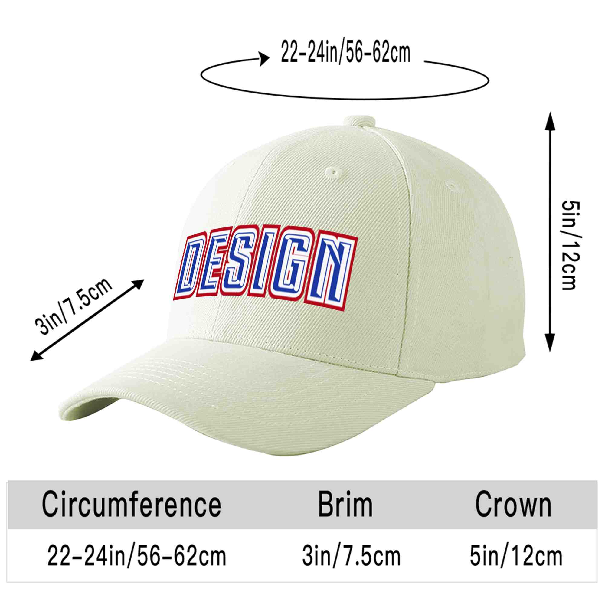 Custom Cream Royal-White Curved Eaves Sport Design Baseball Cap