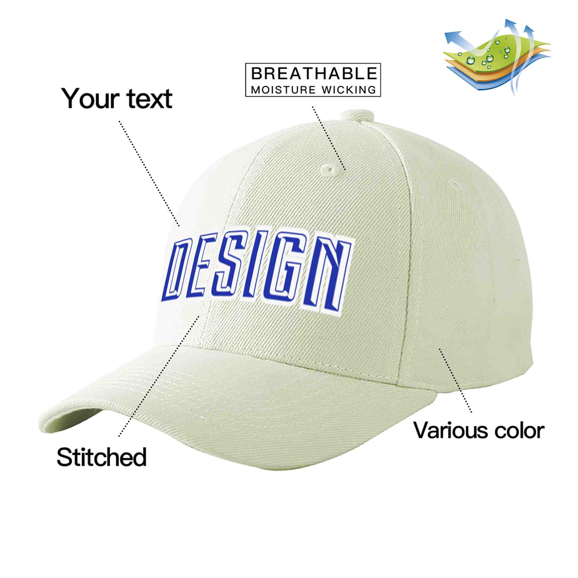 Casquette de baseball personnalisée crème-blanc courbé Eaves Sport Design