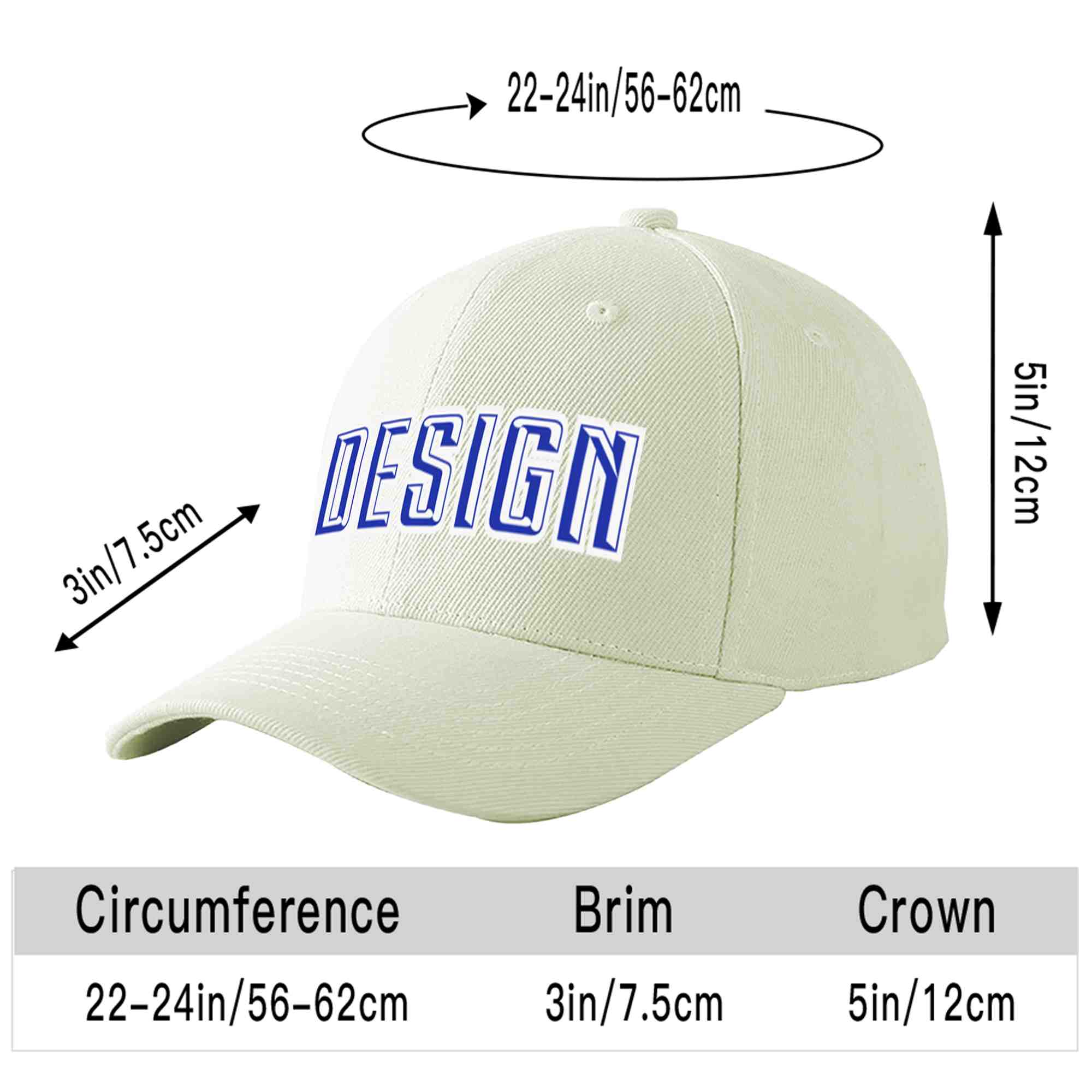 Custom Cream Royal-White Curved Eaves Sport Design Baseball Cap