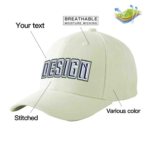 Casquette de baseball incurvée Eaves Sport Design crème personnalisée bleu marine-blanc