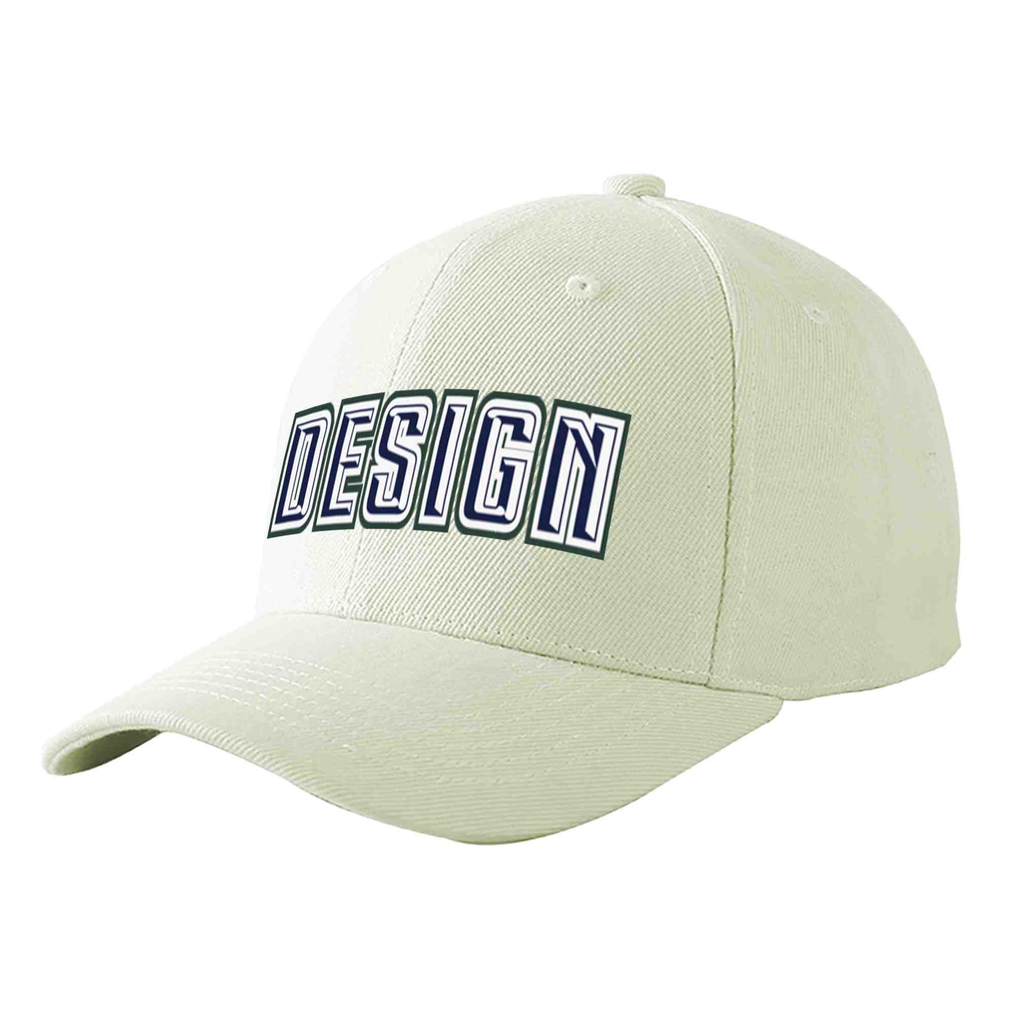 Custom Cream Navy-White Curved Eaves Sport Design Baseball Cap