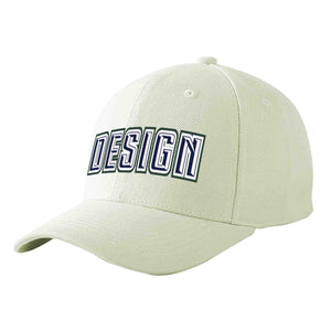 Casquette de baseball incurvée Eaves Sport Design crème personnalisée bleu marine-blanc