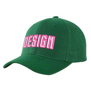 Custom Green White-Pink Curved Eaves Sport Design Baseball Cap