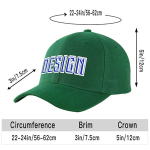 Custom Green Royal-White Curved Eaves Sport Design Baseball Cap