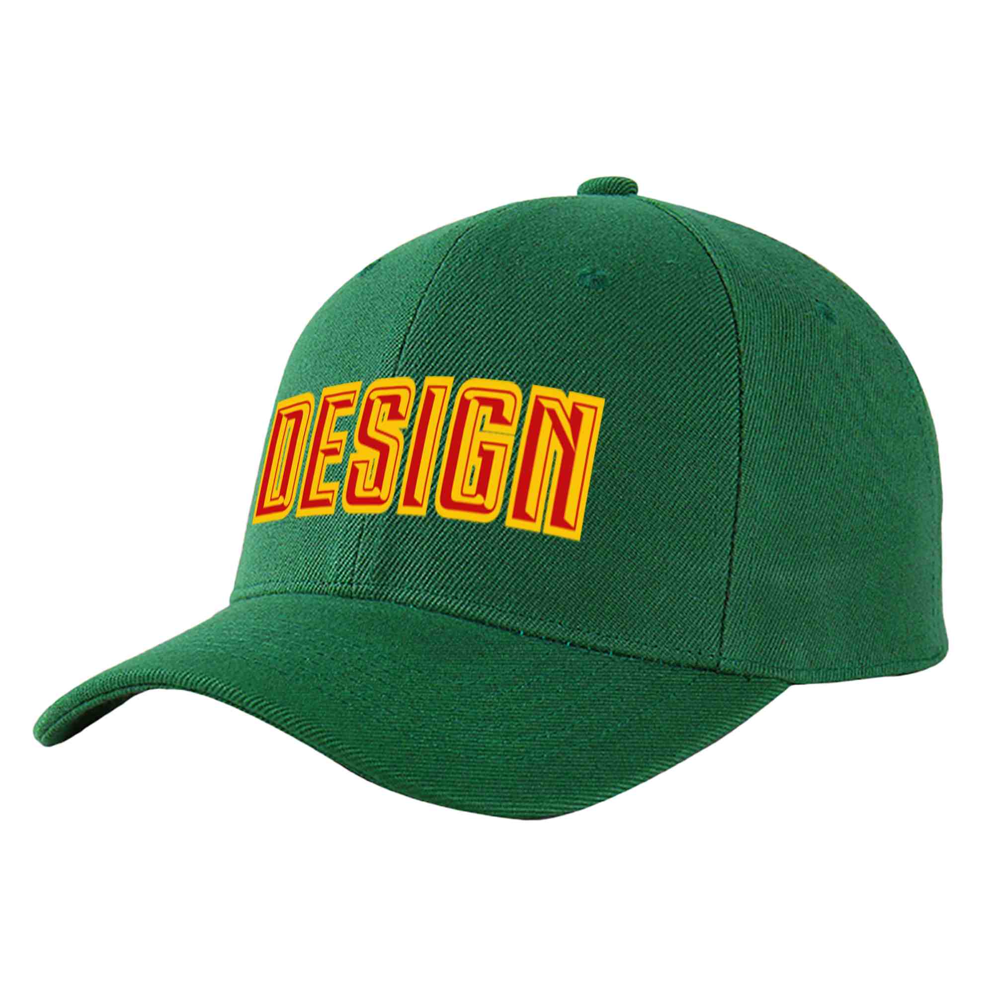 Custom Green Red-Yellow Curved Eaves Sport Design Baseball Cap