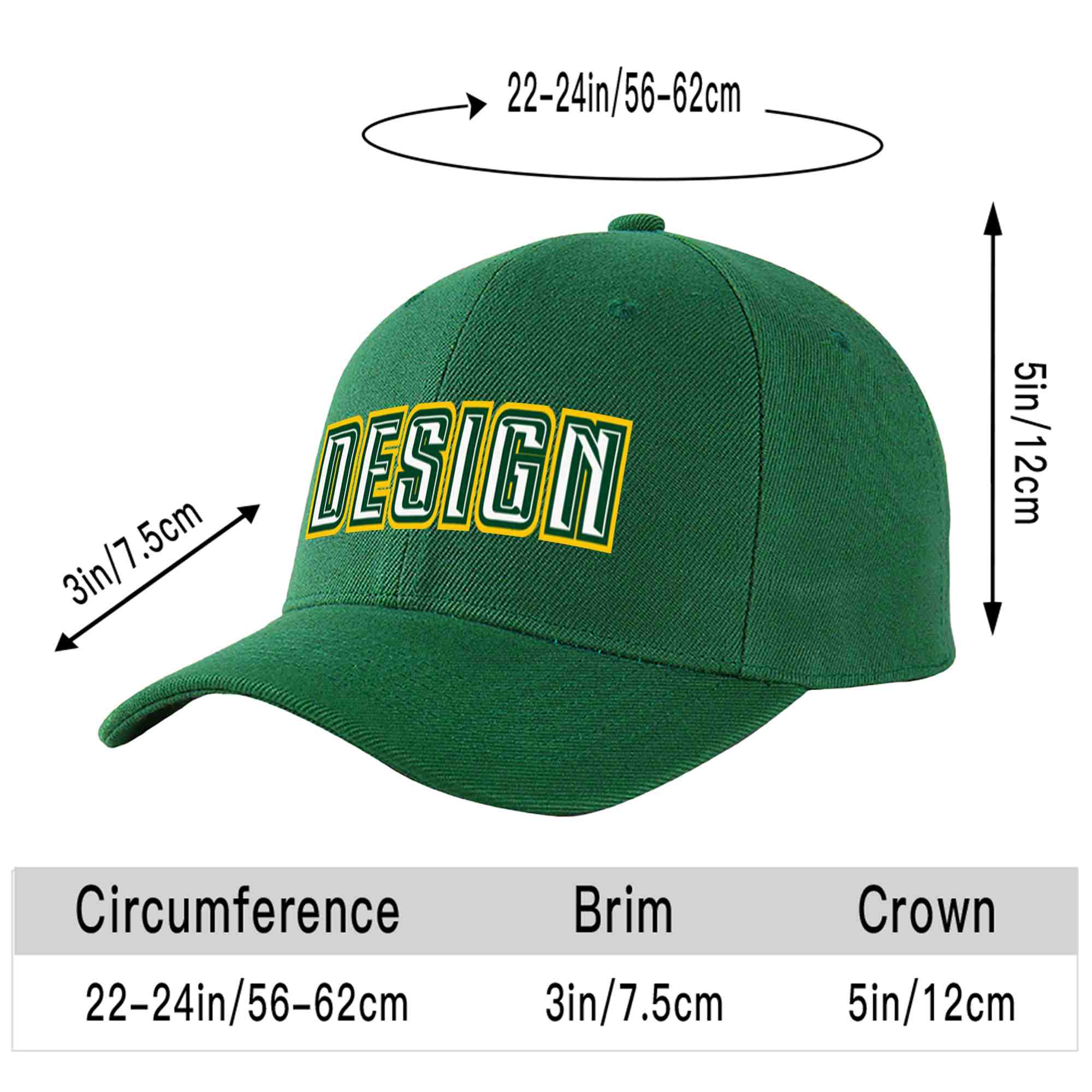 Custom Green White-Kelly Green Curved Eaves Sport Design Baseball Cap