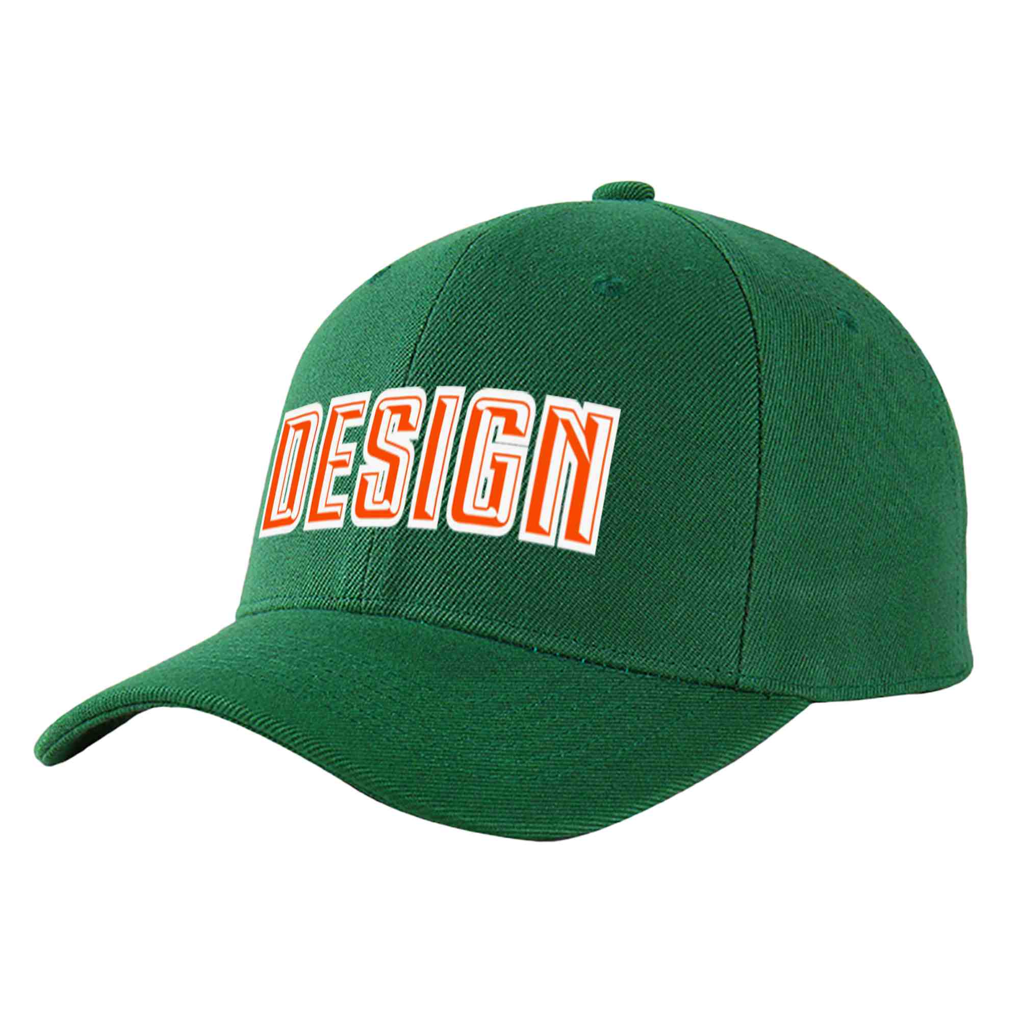 Custom Green Orange-White Curved Eaves Sport Design Baseball Cap