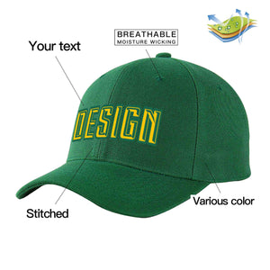 Custom Green Gold-Kelly Green Curved Eaves Sport Design Baseball Cap