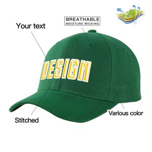 Custom Green Gold-White Curved Eaves Sport Design Baseball Cap