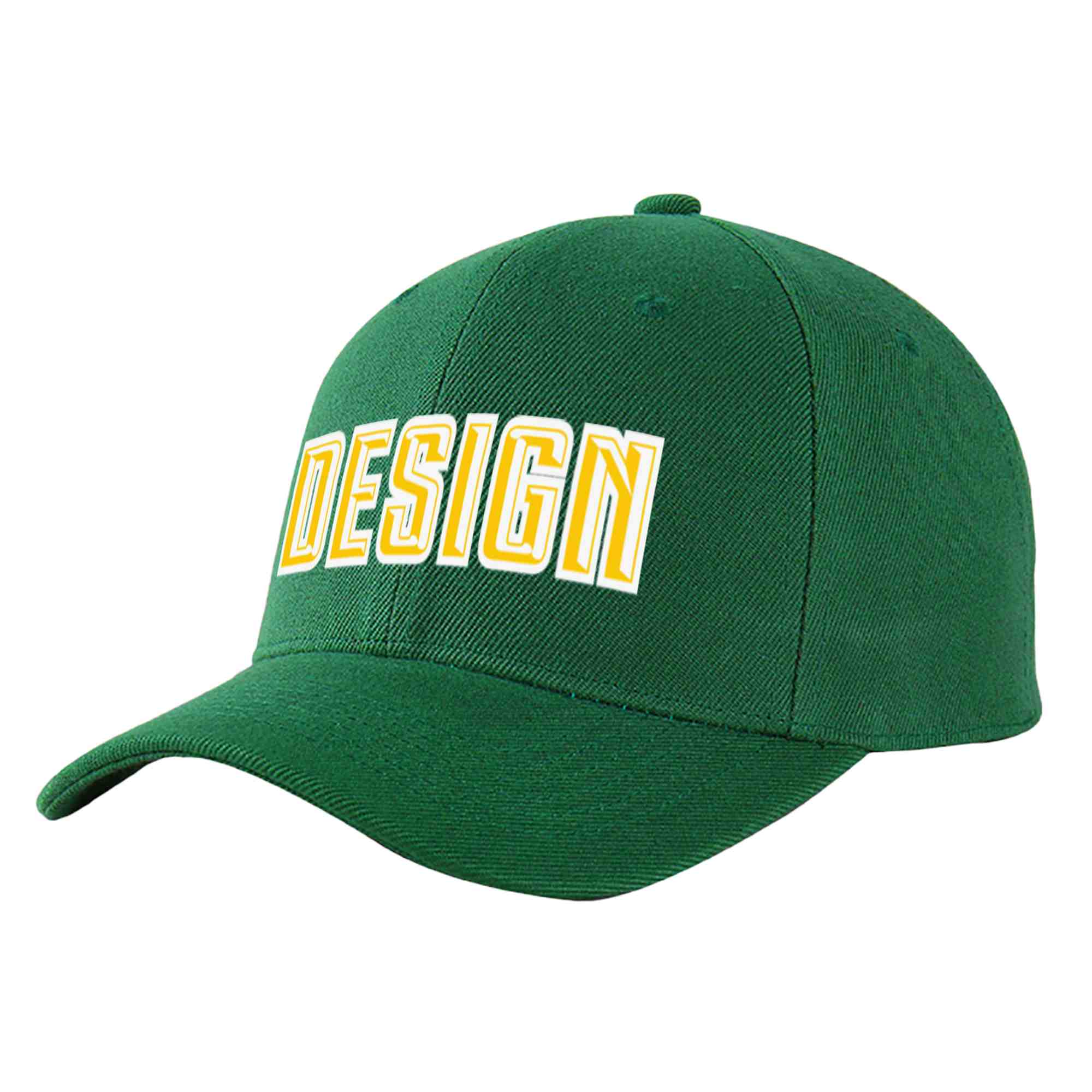 Custom Green Gold-White Curved Eaves Sport Design Baseball Cap